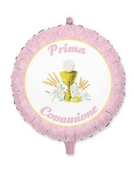 Palloncino Mylar Prima Comunione Rosa Cm