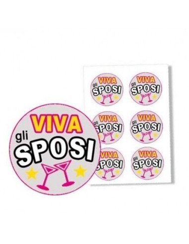 BOLLINI PER COCCARDA PERSONALIZZABILE VIVA GLI SPOSI 6PZ