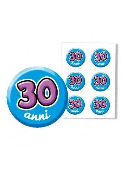 BOLLINI PER COCCARDA PERSONALIZZABILE PER IL TUO 30 COMPLEANNO 6PZ