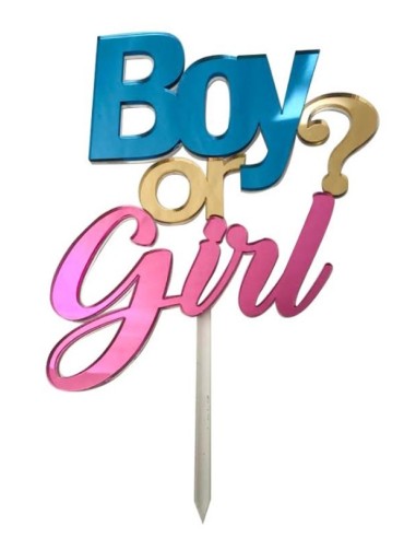 CAKE TOPPER IN PLEXIGLASS A SPECCHIO BOY OR GIRL 20 CM