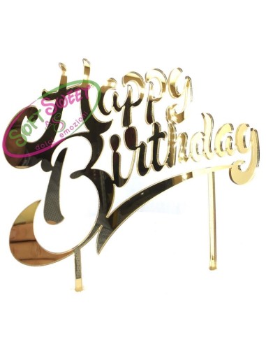 CAKE TOPPER IN PLEXIGLASS A SPECCHIO HAPPY BIRTHDAY   ORO 20X15H