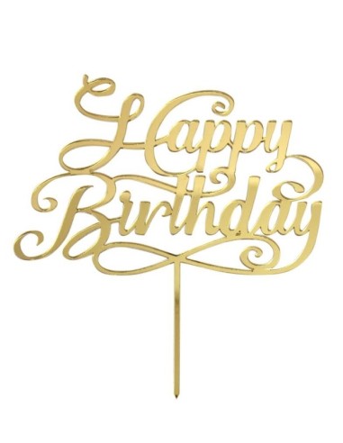 CAKE TOPPER IN PLEXIGLASS A SPECCHIO HAPPY BIRTHDAY ORO 20 CM