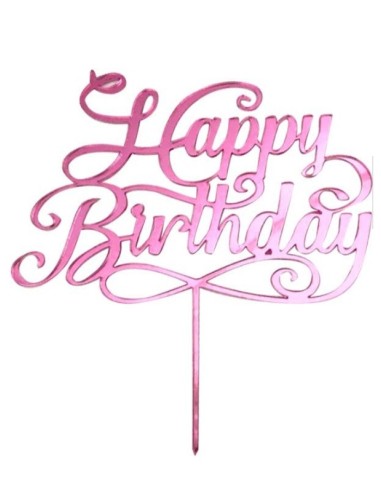 CAKE TOPPER IN PLEXIGLASS A SPECCHIO HAPPY BIRTHDAY ROSA 20 CM