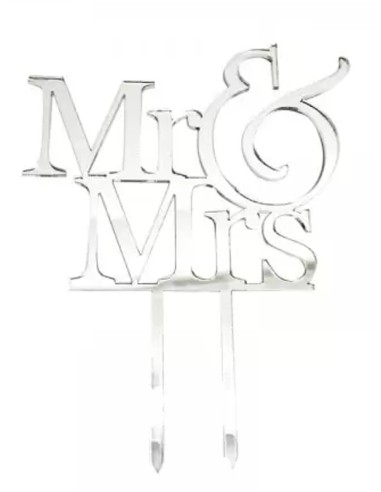 CAKE TOPPER IN PLEXIGLASS A SPECCHIO MR & MS ARGENTO 17 CM