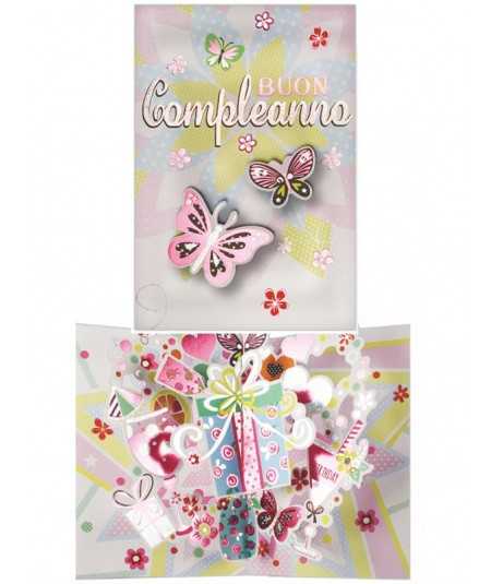 BIGLIETTO AUGURI BATTESIMO POIS BABY GIRL ROSA CON BUSTA 11,5X17