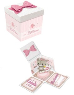 BIGLIETTO SCATOLA SORPRESA EFFETTO EXPLOSION BATTESIMO BIMBA 11X11 CM 2