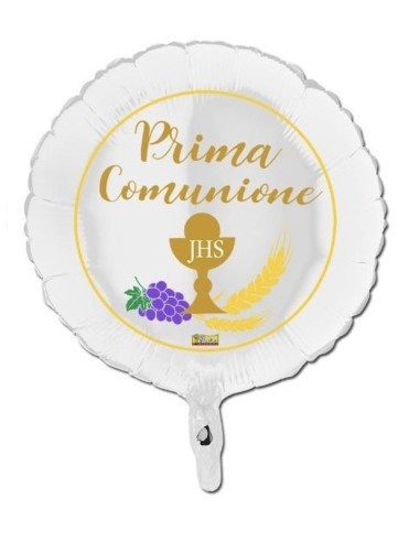 PALLONCINO COMUNIONE ORO FONDO BIANCO 43 CM