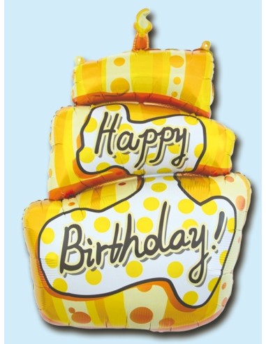 PALLONCINO FOIL TORTA HAPPY BIRTHDAY GIALLA 64X110 CM