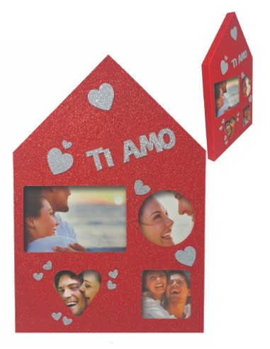 PORTAFOTO QUADRUPLO CON GLITTER ROSSO 26X37X2,5 CM