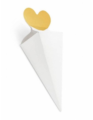 CONO IN CARTA PER CONFETTI CHIUSURA A CUORE ORO 18X5,5 6PZ