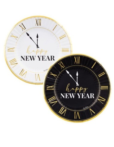 PIATTI IN CARTONE HAPPY NEW YEAR CLOCK 8 PZ 23 CM