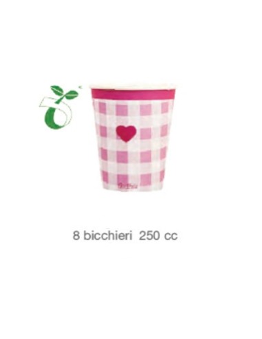 BICCHIERI IN CARTONE BIRTHDAY GIRL ROSA 8 PZ 250 CC