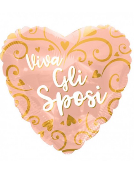 PALLONCINO GLOBO CUORE VIVA GLI SPOSI ROSA 43 CM