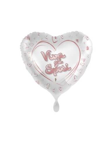 PALLONCINO GLOBO CUORE VIVA GLI SPOSI ROSA BIANCO 43 CM