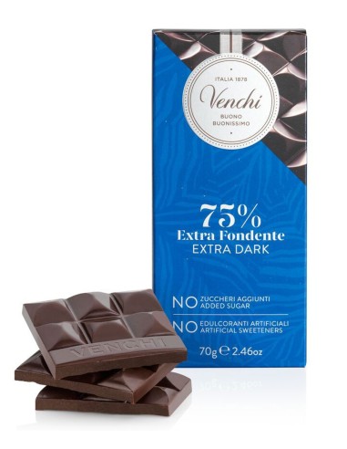 TAVOLETTA VENCHI CIOCCOLATO EXTRA FONDENTE 75% SENZA ZUCCHERO 70 GR