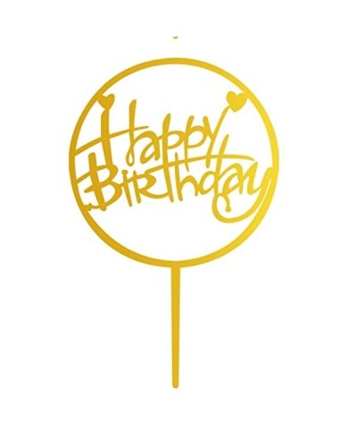 HAPPY BIRTHDAY MINI CAKE TOPPER CERCHIO CON  CUORICINI ORO CORSIVO 17X11 CM