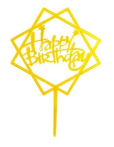 HAPPY BIRTHDAY MINI TOPPER CORSIVO QUANDRATO ORO 17X10 CM