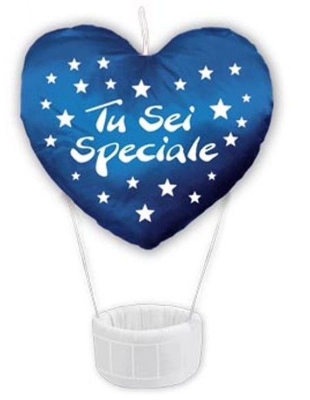 CUORE BLU FORMA MONGOLFIERA SEI SPECIALE CON STELLE E CESTINO 35 CM