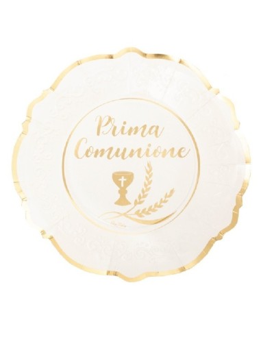 PIATTI GRANDE IN CARTONE PRIMA COMUNIONE ORO 21 CM 8 PZ