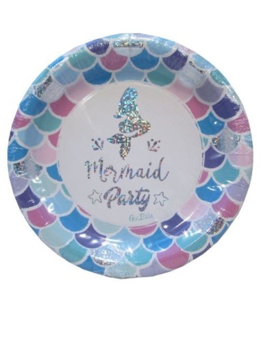 PIATTINO SIRENETTA MERMAID CON CONCHIGLIE 8 PZ 18 CM