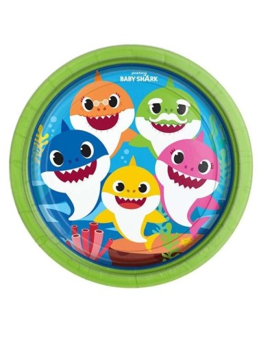 PIATTO GRANDE BABY SHARK IN CARTONE 8 PZ 22,9 CM