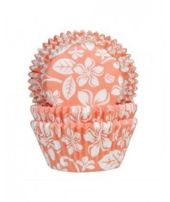 PIROTTINI RIGIDI ARANCIO E BIANCHI TEMA FLOREALE PER CUPCAKE 50PZ