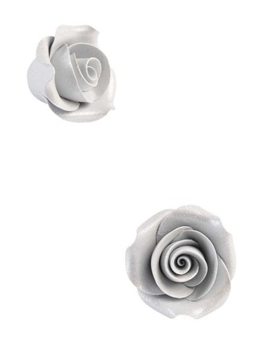 ROSE PICCOLE IN ZUCCHERO ARGENTO BRILLANTINATE  2,5 CM 8PZ