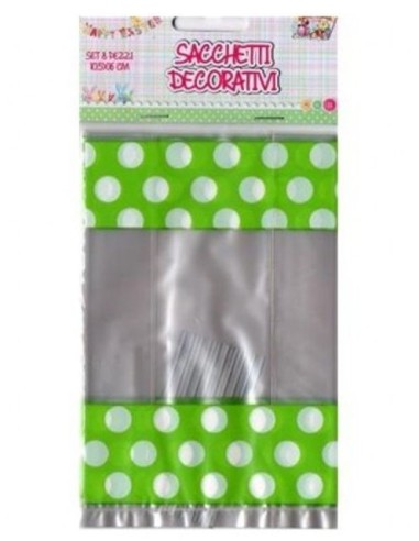 SACCHETTI IN PLASTICA POIS VERDI 6 PZ 9X27 CM