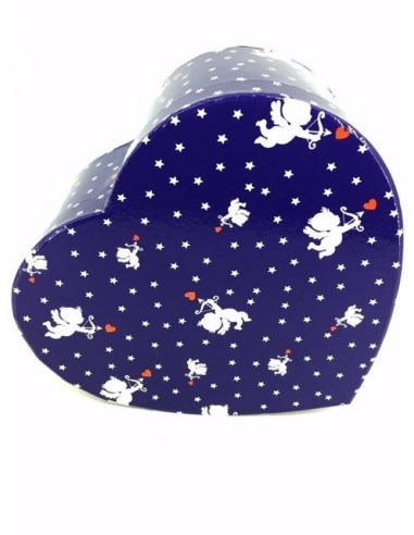 SCATOLA REGALO CUORE LUCIDA CUPIDO BLU CON STELLE BIANCHE 26X26X11H