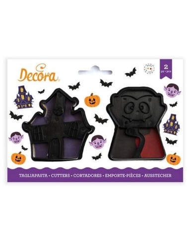 SET 2 TAGLIAPASTA BISCOTTO VAMPIRO E CASA INFESTATA 6X2,2 8X2,2 CM IN PLASTICA