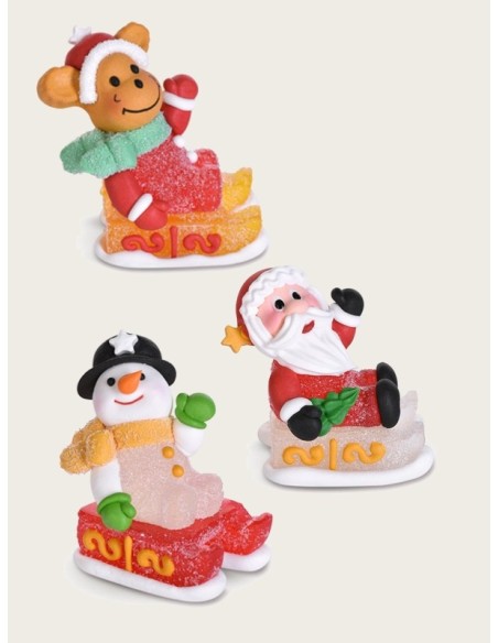 SOGGETTI IN GELATINA E ZUCCHERO NATALIZI BABBO PUPAZZO DI NEVE E RENNA 3 PZ 5H CM
