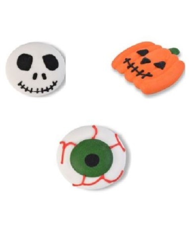 SOGGETTI IN ZUCCHERO HALLOWEEN ASSORTITI ZUCCA OCCHIO SCHELETRO 3PZ