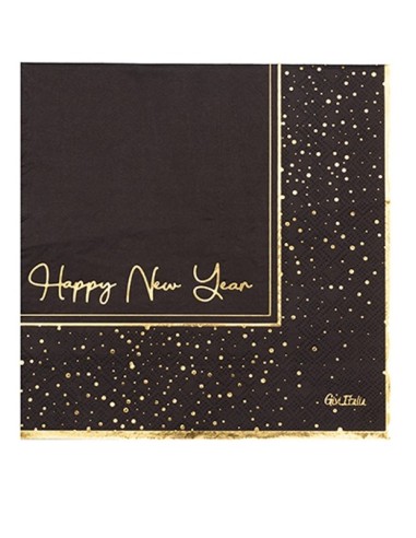 TOVAGLIOLI HAPPY NEW YEAR NERO ORO 16 PZ 33X33 CM