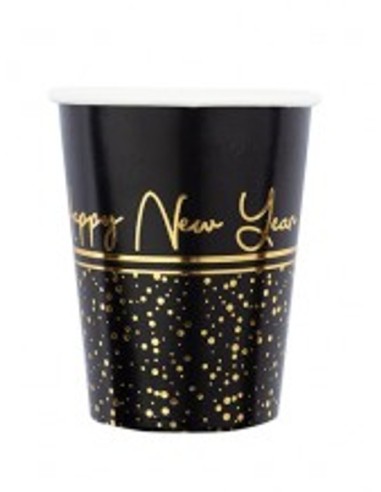 BICCHIERI HAPPY NEW YEAR NERO ORO 8 PZ 250 CC